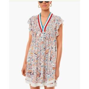 POUPETTE ST BARTH Sasha Floral Mini Dress Cover-Up Lace Fringe XS